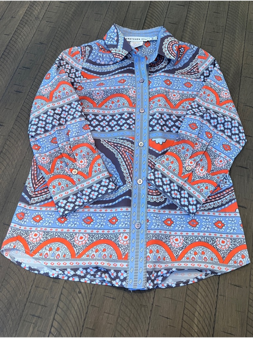 Gretchen Scott Designs Colorful  Paisley-Print Button Front Blouse XXS LIKE NEW